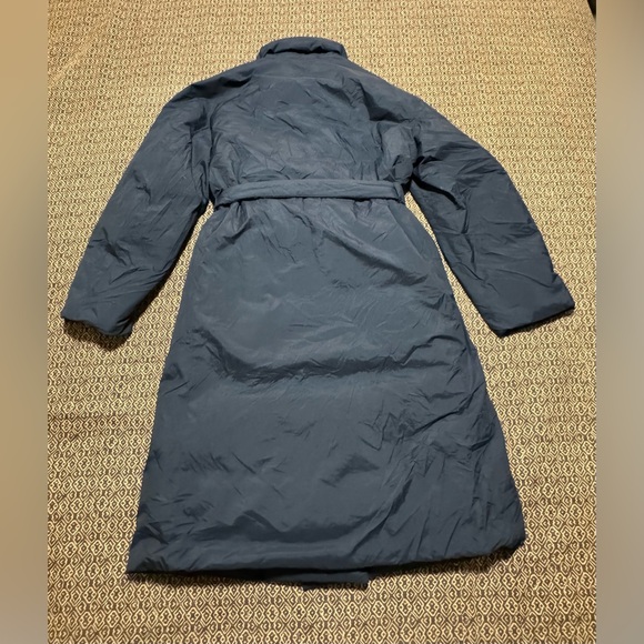 Uniqlo Women M Down Long Trench Coat Black Belted Pockets Lightweight - Picture 16 of 16